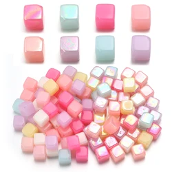 50pcs Candy Color Acrylic Square Bead 10mm Mixed Color Loose Spacer Beads for DIY Bracelets Making Jewelry Material Supplies
