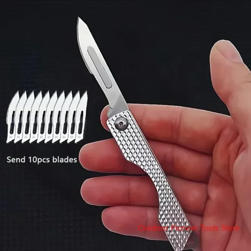 New Outdoor Camping Self Defense Box Unboxing Multi functional Knife, Comes with 10 No. 23 Blades, Keychain Mini Knife as a Gift