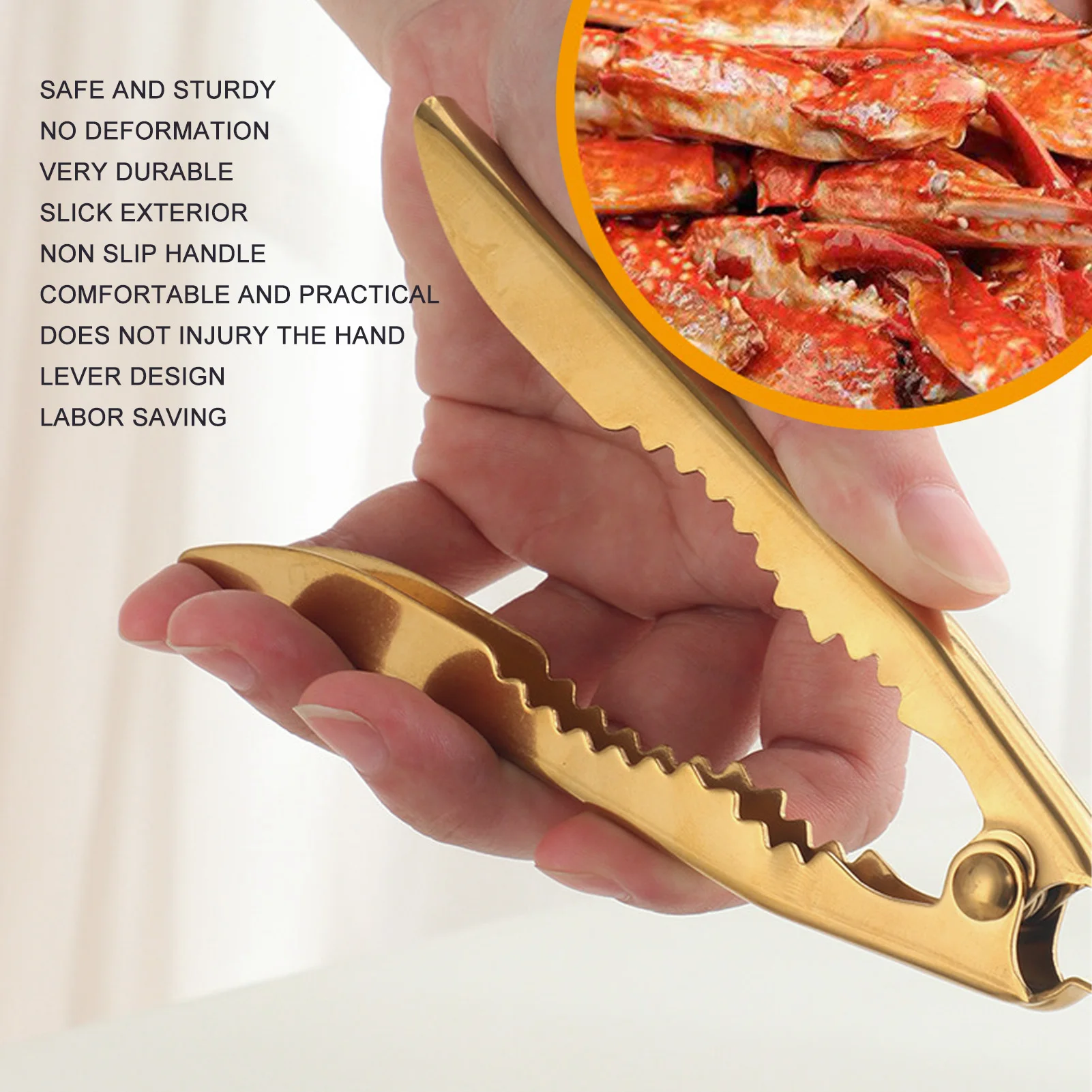 Gold Crab Cracker Non Slip Robust Stainless Steel Nutcracker Chestnut Walnut Opener Clip for Kitchen Walnut Cracker Crab Cracker