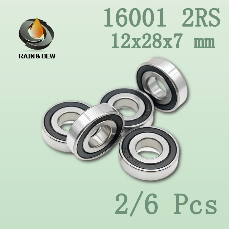 

2/6 Pcs/lot 16001 2RS Bearing Rubber Shielded16002 16003 16004 12x28x7 mm Deep Groove Ball Bearings