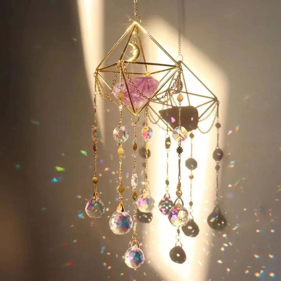 

Various Shapes Crystal Prism Wind Chime Natural Raw Crystal Sun Catcher