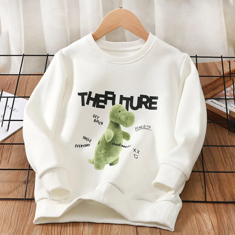 

3-18 Years 2024 New Children's Tops Clothing Spring Autumn White Pink Grey Kids Dinosaur Loose Fit Boys Girls Sweatshirts