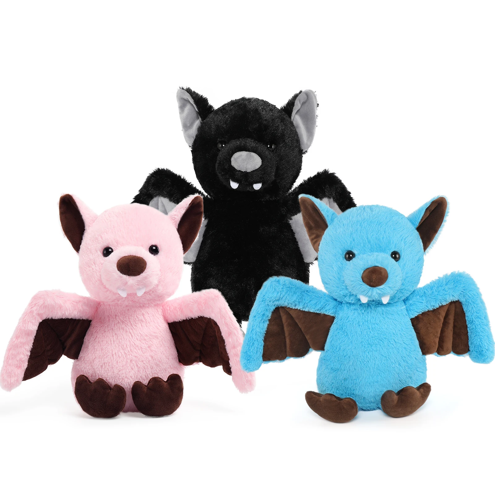 

Spooky Spectrum Bat Collection - Set of 3 Gothic Plush in Black, Blue & Pink, 14-Inch Stuffed Bats to Redefine Spooky Style | Pe