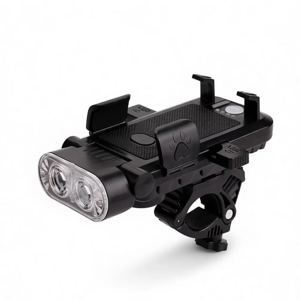 4 In 1 Multi Functional Bike Headlight Phone Mount Horn USB LED Light Cycling Safety Flashlight Outdoor Mountain Bike Tools