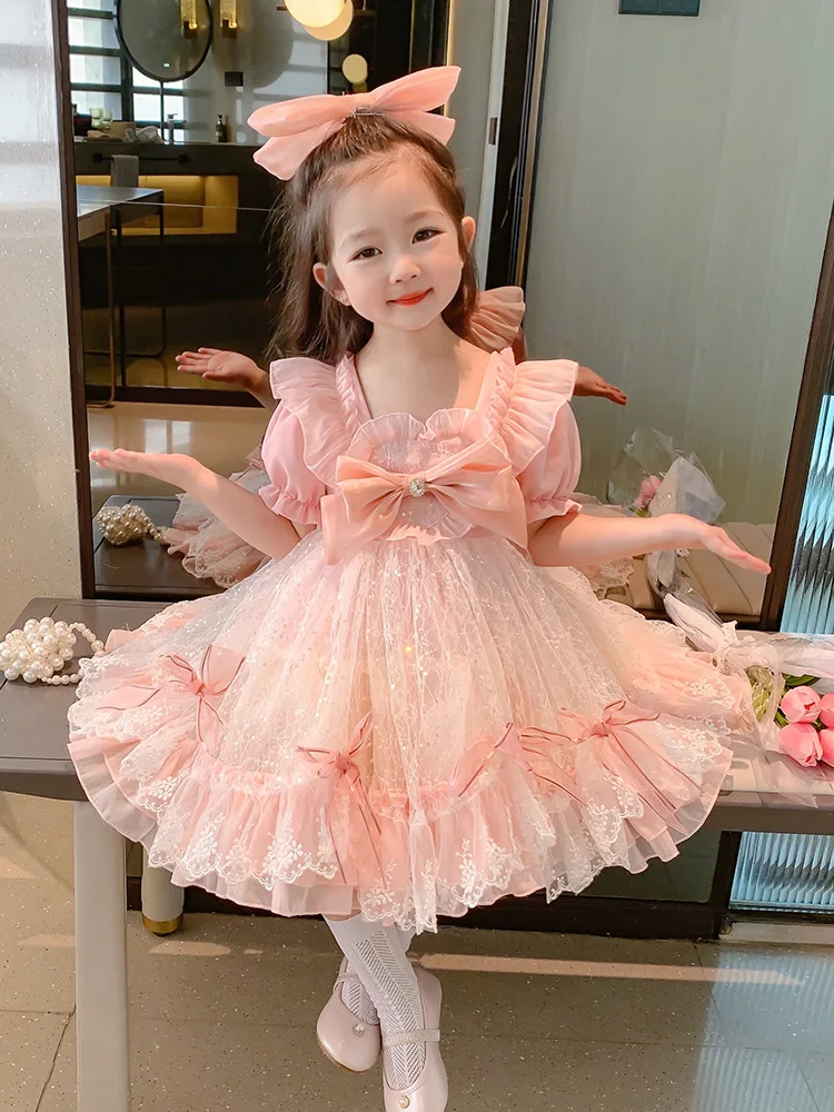 Lolita Princess Dress Girls' Summer Dress2024New Children's Summer Dress Western Style Little Girl Baby Dress