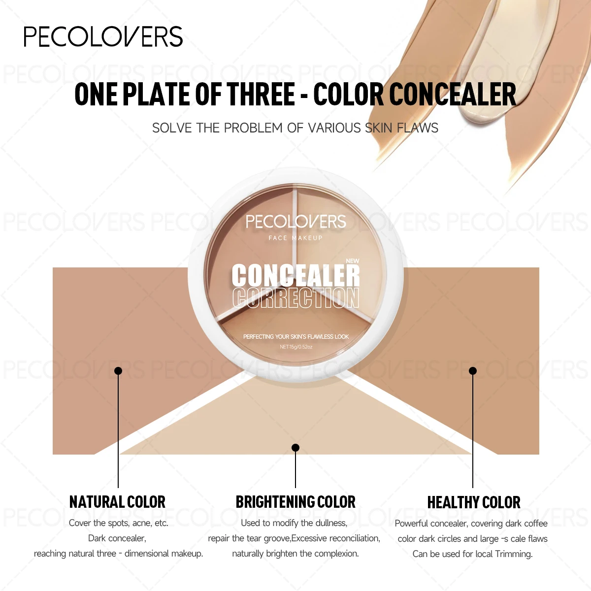 คอนซีลเลอร์ 3-in-1 ติดทนนาน 1 ชิ้น - สูตรครีมเนื้อเนียน ปรับผิวให้กระจ่างใส ผสมกันได้ ใช้เป็นของขวัญคริสต์มาส/ฮาโลวีนที่สมบูรณ์แบบ