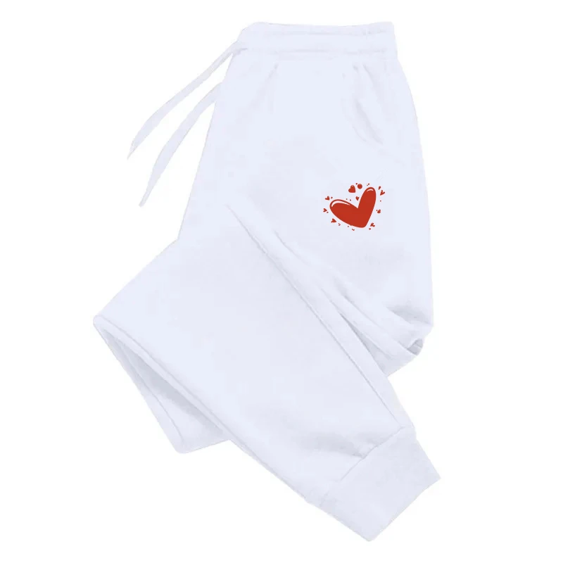 Women's Cute Heart-Shaped Printed Sports Pants With Autumn And Winter Velvet Long Pants Jogging Pants Casual Sports And Fitnes