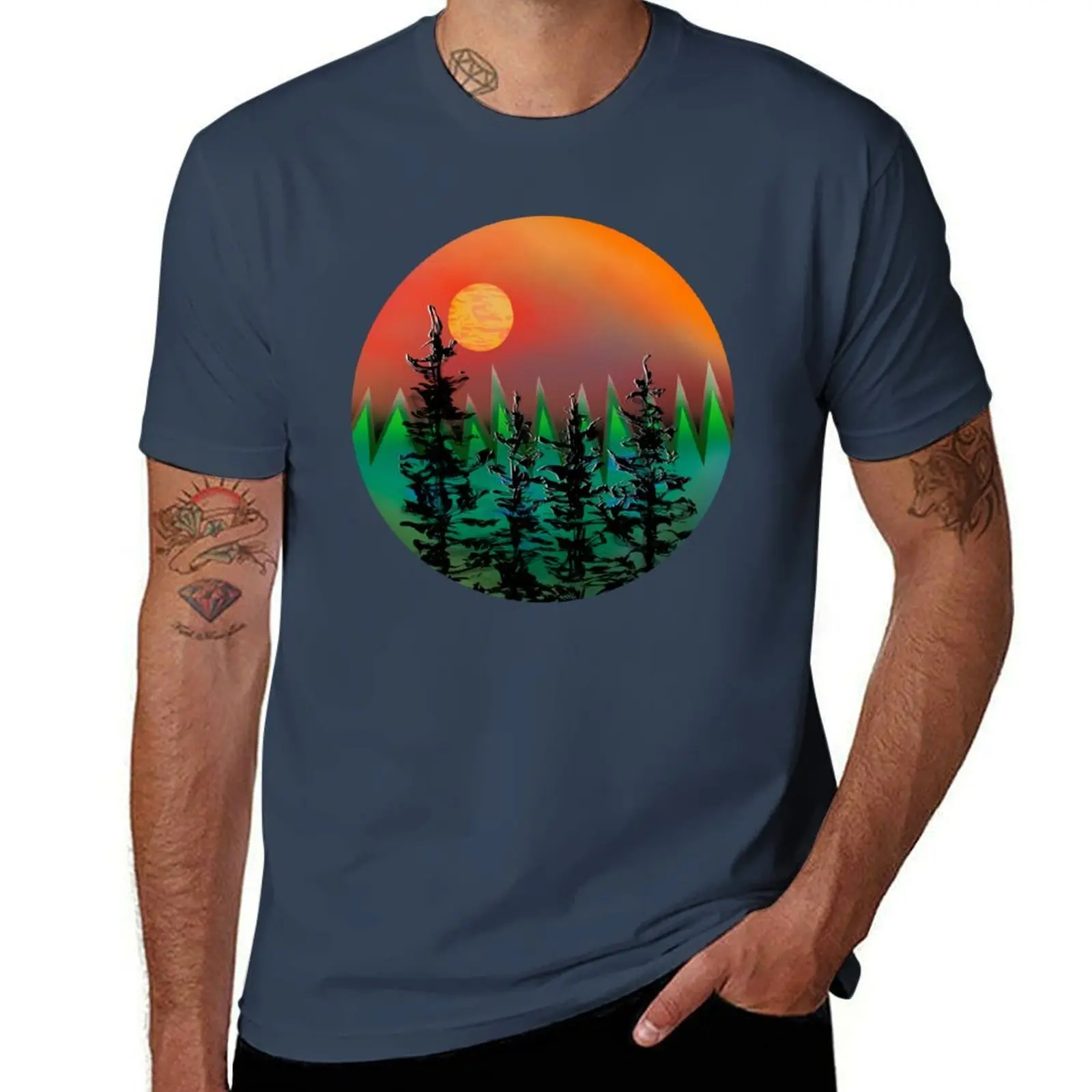 

Abstract full moon forest sunset T-Shirt Novelty Graphic Tee Shirt
