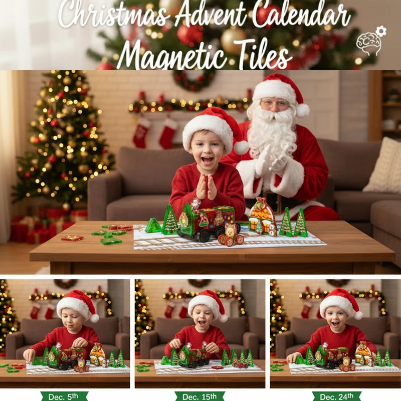 عيد الميلاد تقويم القدوم البلاط المغناطيسي 45 قطعة عيد الميلاد موضوع البلاط المغناطيسي بناء لعب للأطفال الجذعية تعلم هدايا عيد الميلاد