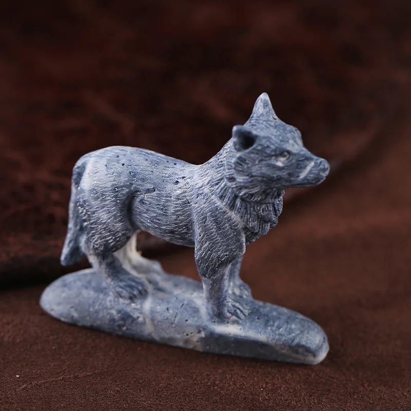 

Natural Blue Coral Stone Wolf Desk Ornament Carved Semiprecious 54x13x49mm 34.2g for Crafting