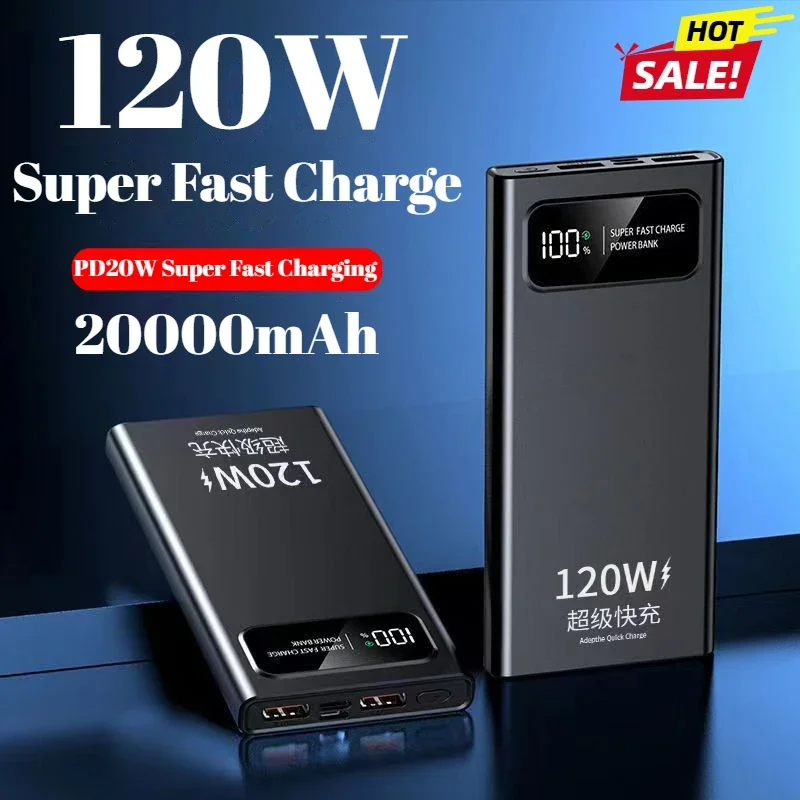 2025 New 20000mAh 120W Power Bank Super Fast Charging Battery High Capacity Digital Display Power Bank for IPhone Samsung Huawei