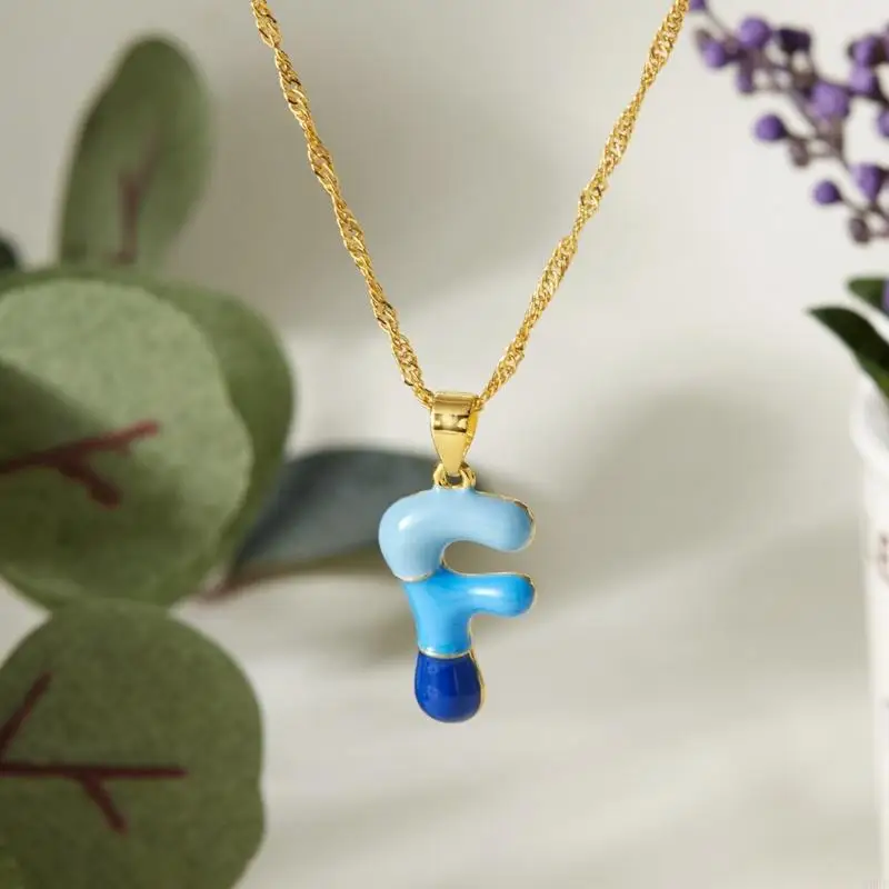 N2UE Colorful Letter Necklace Sturdy Alloy Adjustable Length Neck Chain