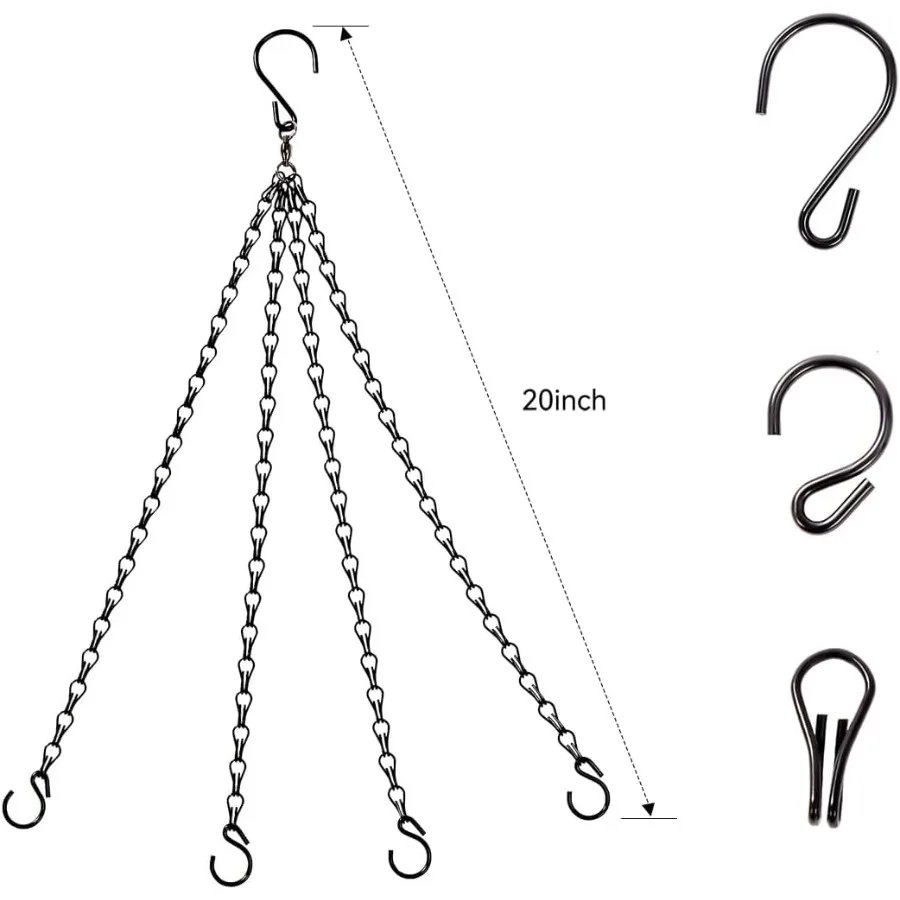تحديث 360 درجة سلاسل سلة معلقة دوارة 4 نقطة 20 بوصة سلسلة نبات معلقة وخطاف الشماعات النباتية السوداء حزمة من 3 4 P