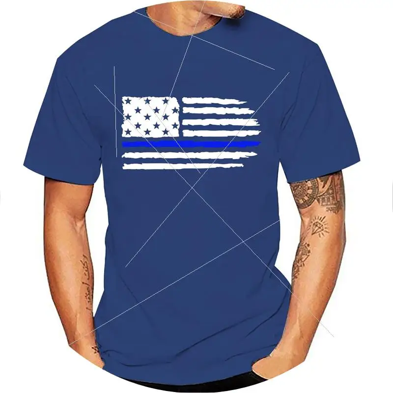 

Blue 3D Digital Print Men's T-irt Independence Day T-irt Casual Loose Fit ort Sve Faion Top for Men