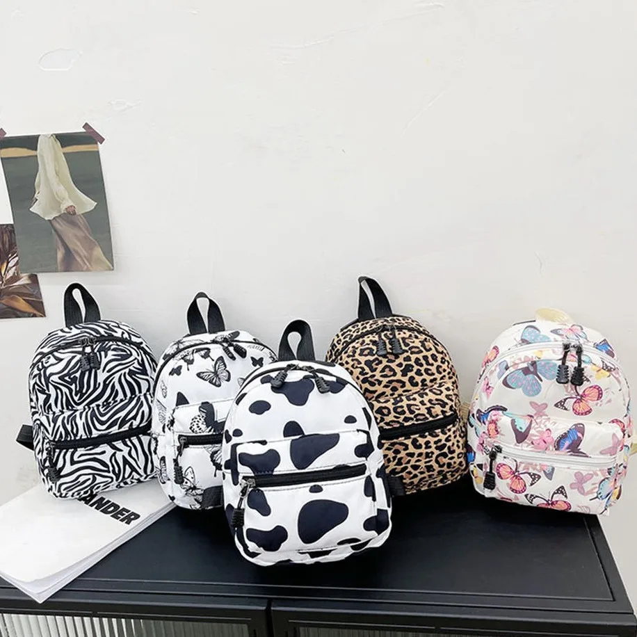 Mini mochila com impressão animal para as mulheres, bolsa de ombro de nylon, bonito, doce, ao ar livre, viagens, estudante, escola