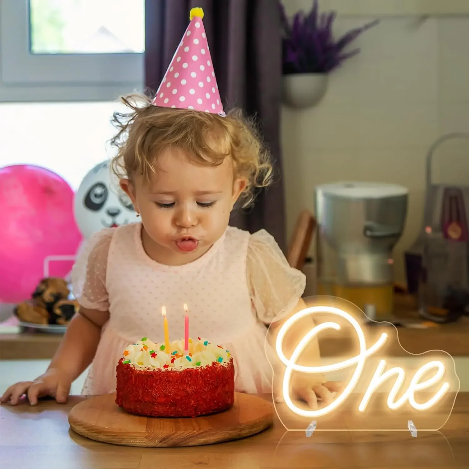 Cursive One Number Neon Sign USB Power Dimmable LED Neon Light for 1st Birthday Party Baby Shower Photo Booth Kid Bedroom Decor