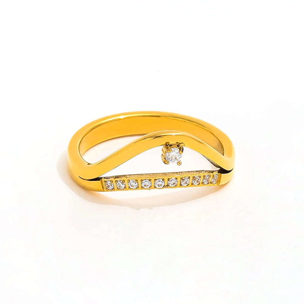 

Joolim Jewelry Wholesale High End PVD Waterproof Fashion Dainty Double-layer CNC Zirconia Stainless Steel Ring For Women