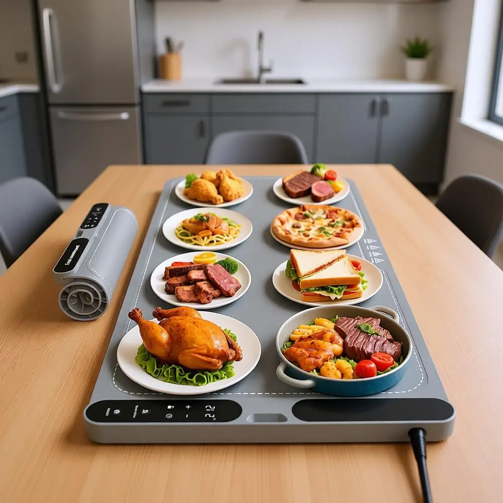 Extra große Speisenwärmeplatte, schnelle elektrische Heizplatte mit Ein-Knopf-Bedienung, 15x31,6 cm schnelle Heizplatte mit Aufhängung und faltbarer Aufbewahrung