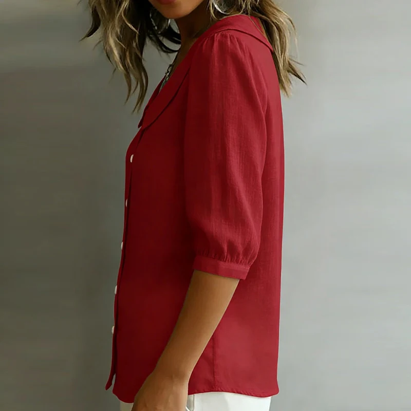 

Summer Loose Shirt Women Button Tops Casual Cotton Linen Blouse Shirt Blusa Casual Short Sleeve Shirts Women Solid Thin Cardigan