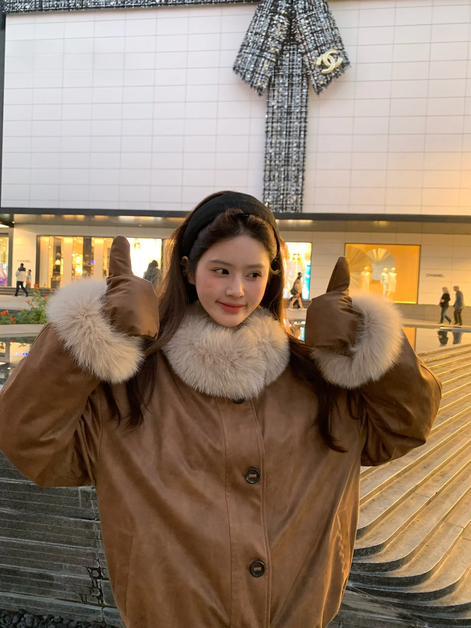 

Detachable Fur Gloves Warm down Jaet Women's Korean Sle Loose Fit Polyester Fiber White Du down Thi Winter Coat