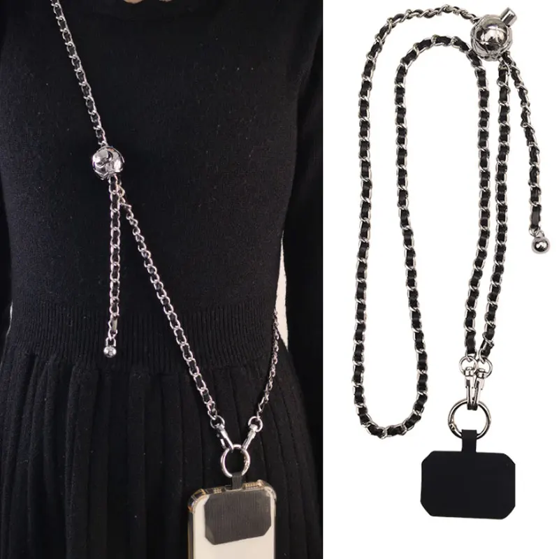 معدن جلد طويل الهاتف الحبل قابل للتعديل Crossbody حزام الكتف سلسلة لجميع قضية الهاتف مكافحة خسر قلادة الحبل مع كليب #3