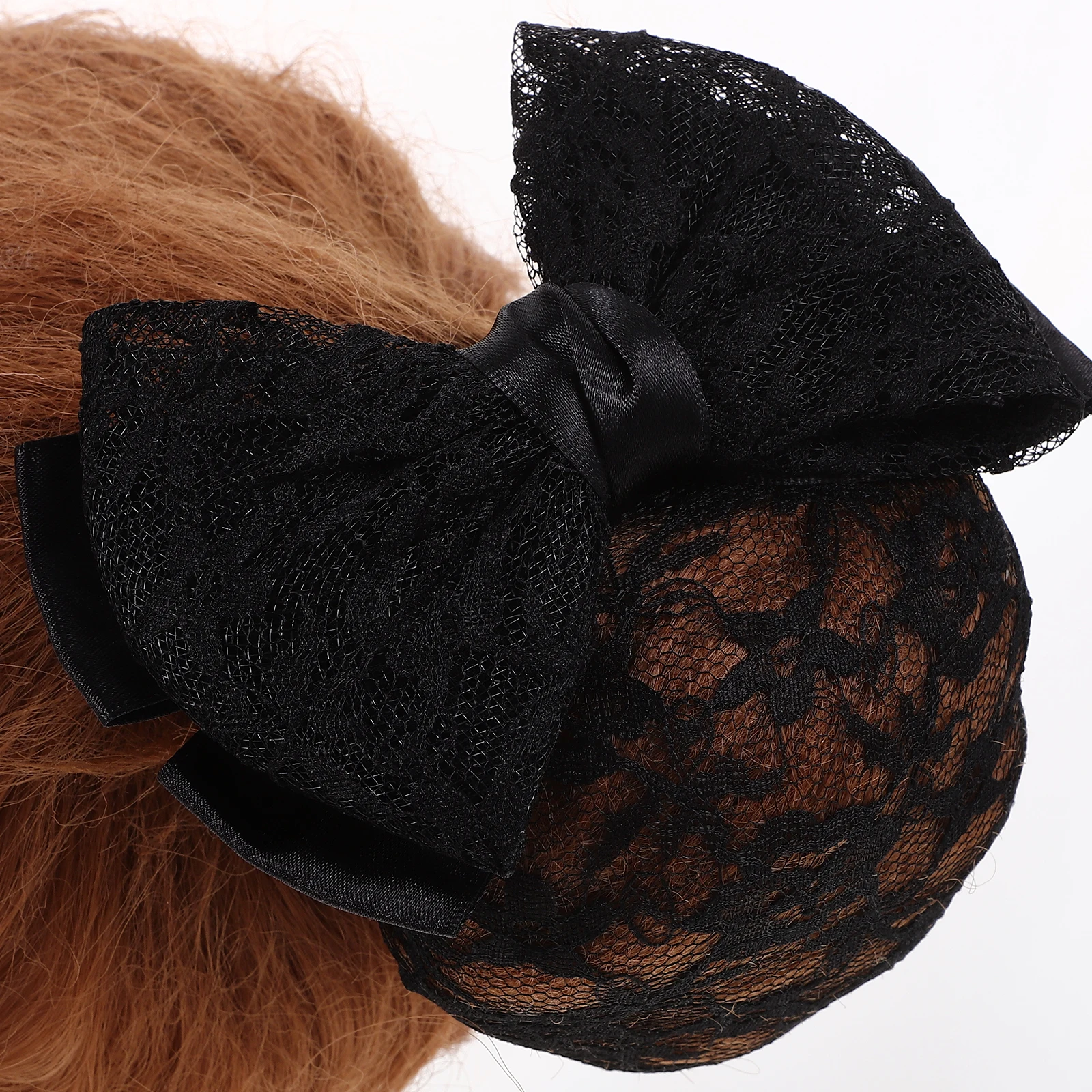 

2Pcs Elegant Women Hair Snood Bow Headdress Elastic Bun Nets Office Party Date Headwear Accessory Black