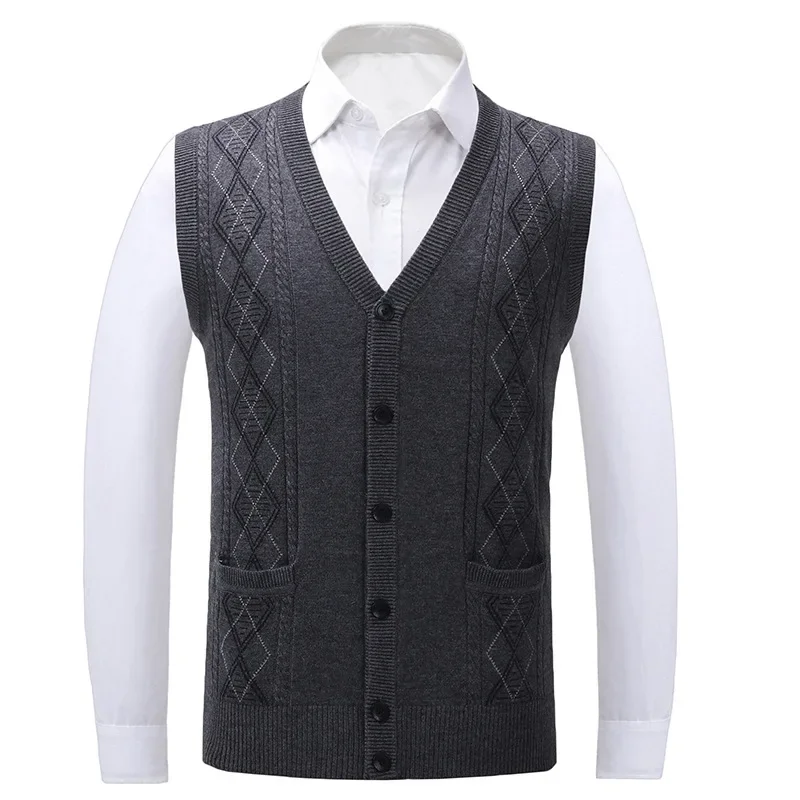 Men's Sweater Vests 2024 New Fashion Elderly Wool Vest Mens Cardigan Jacquard Sweater Thick Sweater Vest Mens Clothing