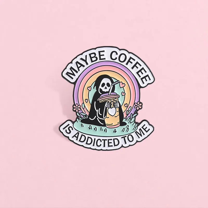 Creative Coffee Lover Brooch Rainbow Heart Skull Punk Alloy Badges Pins for DIY Bags Clothes Hat Scarf T-shirt Jeans Accessory