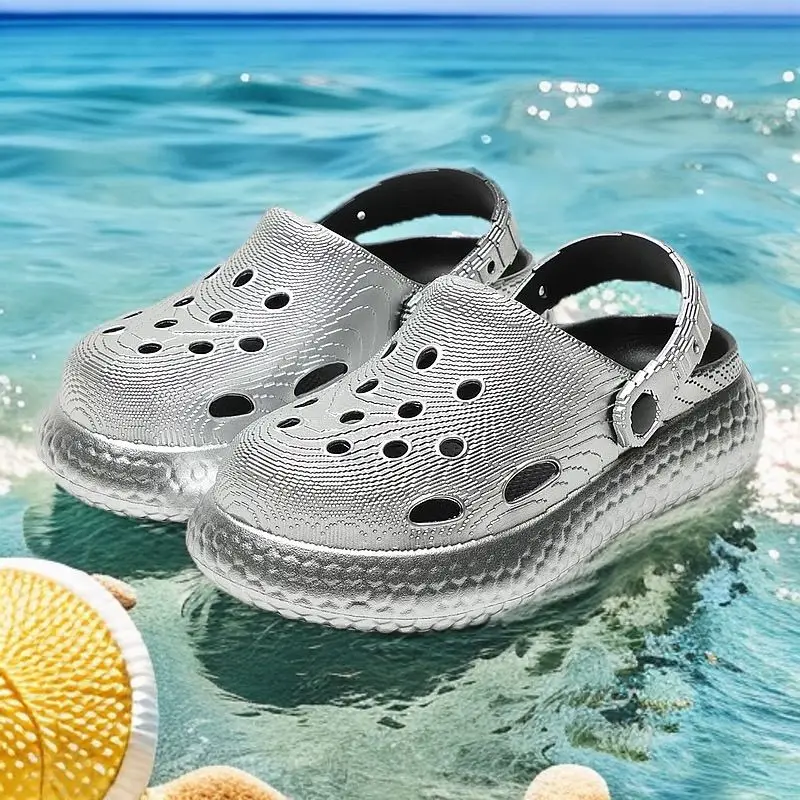 Silver Platform Closed Toe Clogs Summer Non-slip Soft Sole Couple Outdoor Sandals New