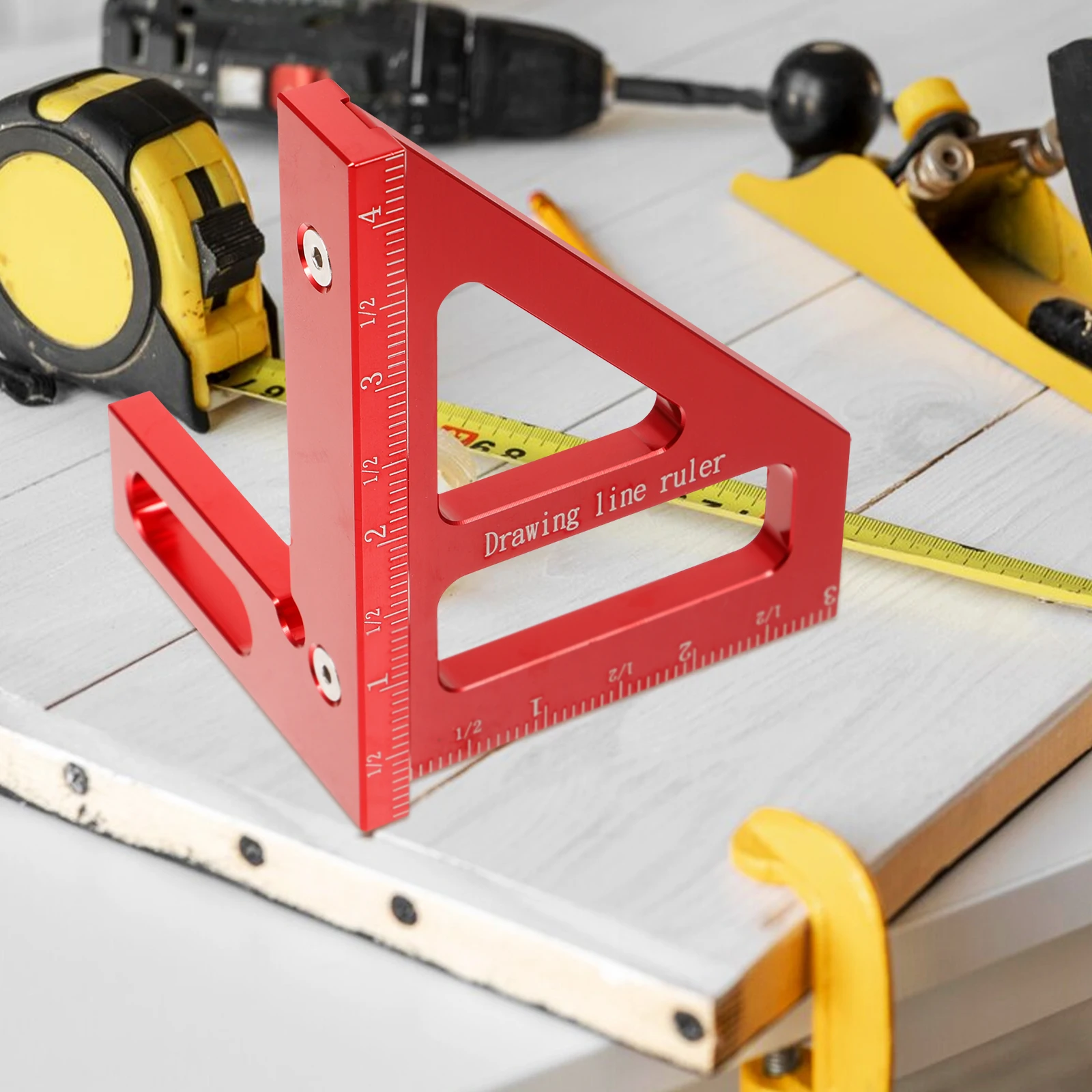 

Многофункциональная линейка 45, 90 градусов, алюминиевая синяя шкала, инструменты для инженерных работ по дереву, угловая чертилка, треугольные аксессуары для измерения