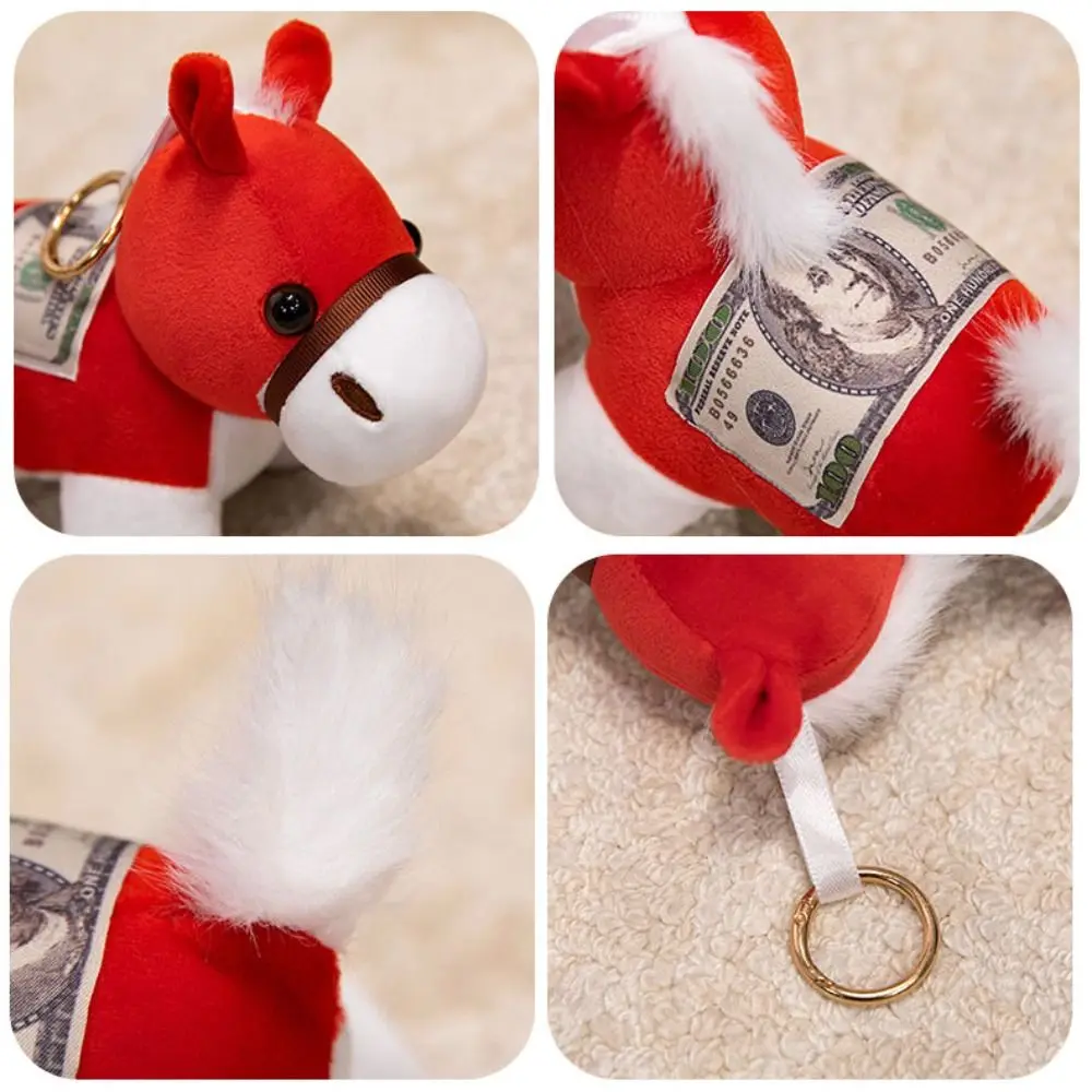 LLavero de caballo de dibujos animados de buena suerte, copia de bolsa de dinero, llavero colgante de Animal relleno, dijes, decoración de Festival de mascota de caballo de Año Nuevo