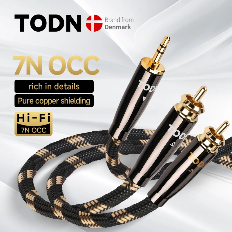 TODN hifi 3,5mm a 2rca cable de audio aux 3,5 Y divisor jack estéreo 7N OCC conductor para altavoz PC teléfono amplificadores mezclador
