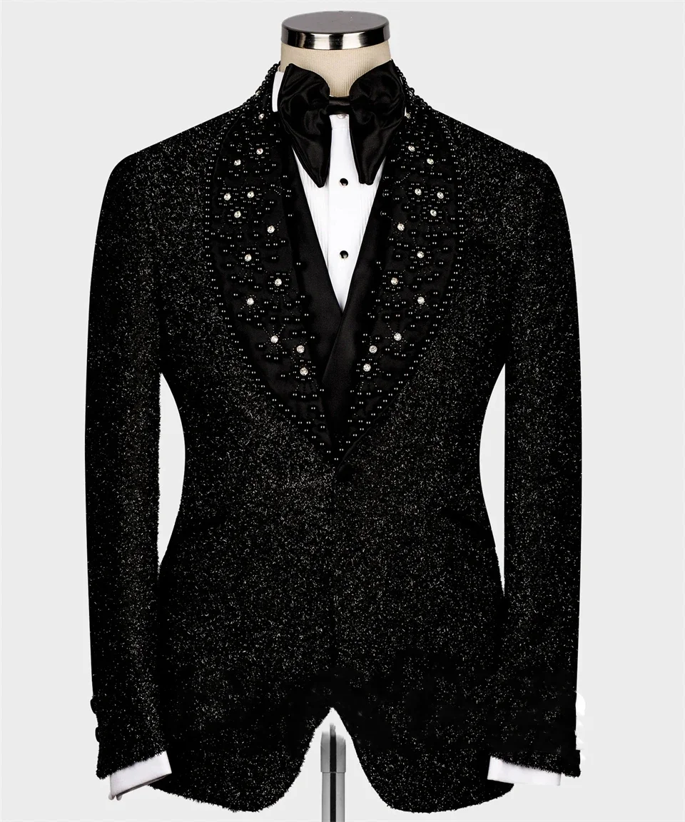 Glitter Crystal Wedding Party Suits For Men 2024 Shawl Lapel Casual Chic Tuxedo Blazer Prom 2Piece Jacket Pants Costume Homme