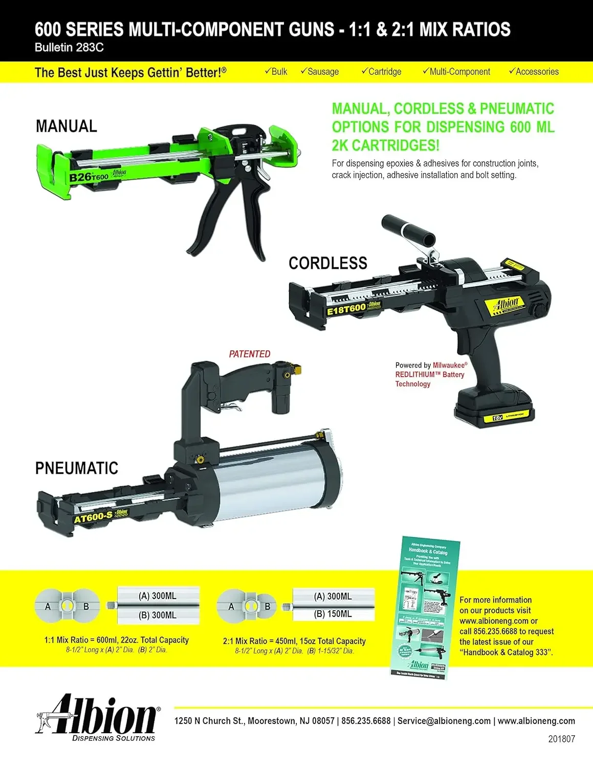 Engineering Company B26T600 600 Series B-Line Manual Multi-Component Cartridge Epoxy Adhesive Gun, 1:1 Ratio (300 x 300 m