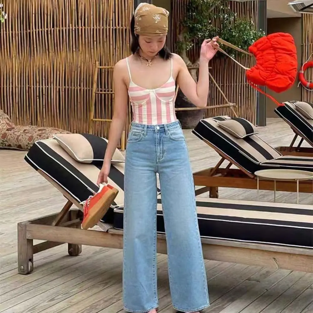 

Retro Stripe Women Swimming Suit Belly Cover Up Pink Striped Girls Swimwears Hot Spring Chest Gathered Sports Swimsuit Summer