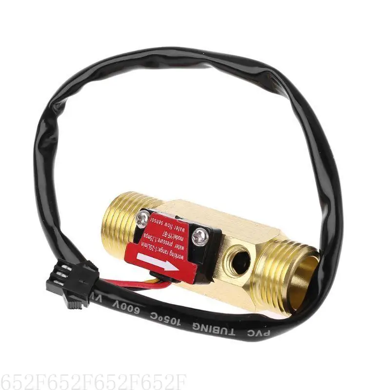 

652F Water G1/2" Thread Brass Hall Effect Liquid Flowmeter Fluidmeter Counter 1-25L/Min for Water Heater