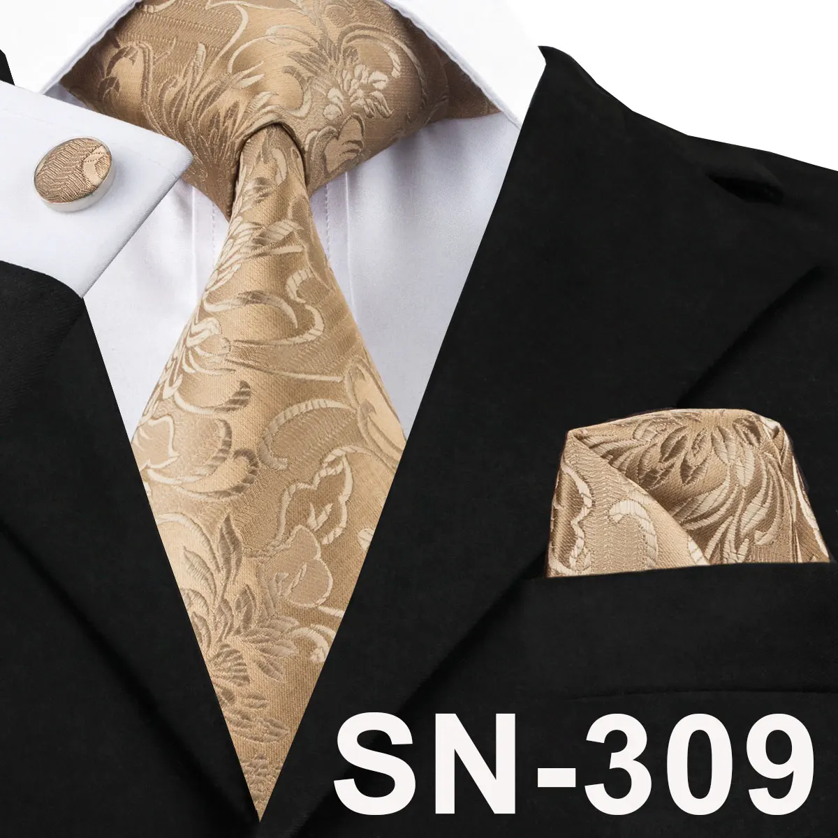 Men's Champagne Ivory White Solid Tie & Cufflinks Set, Wedding