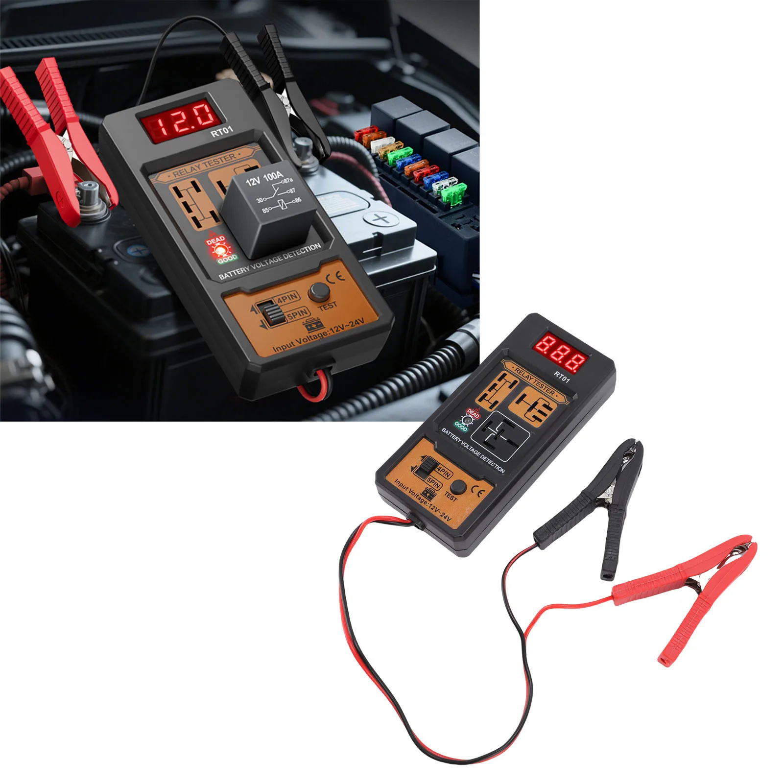 

RT01 Детектор напряжения аккумулятора Автомобильный тестер Диагностический 11-25 В Напряжение Aermotor Ремонт 4/5 Ножное реле Анализ Инструмент