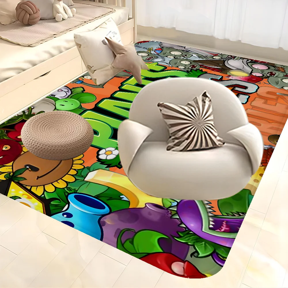 

P-Plants-vs Cartoon Z-Zombie Floor Mat Non-Slip Laundry Room Mat Laundry Decor Balcony Child Living Room Household Carpets