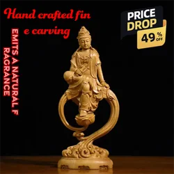 Solid woodGuanyin Lotus Bodhisattva character figurines Home Room Office Wealth Luck Feng Shui Decor wood carving buddha statue