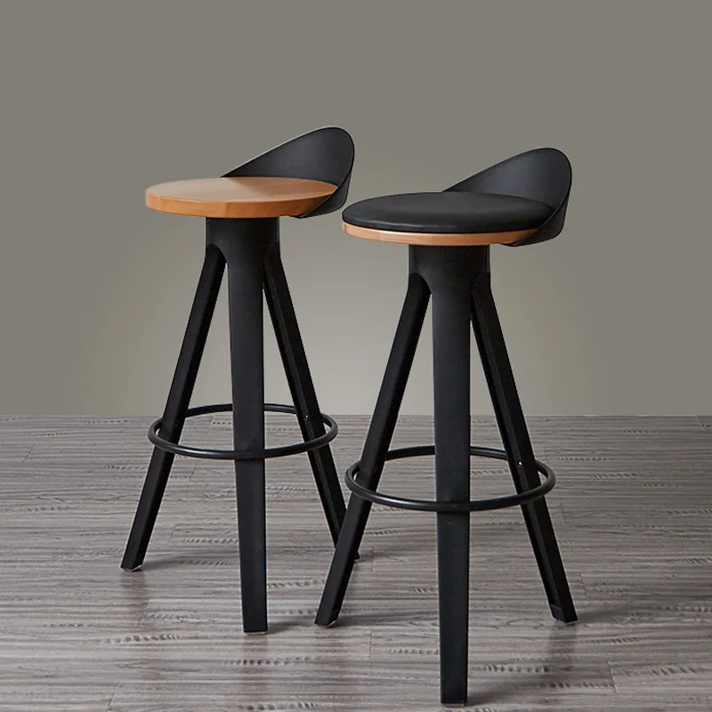 

Nordic wrought iron solid wood bar chair bar commercial high stool retro loft industrial style front desk cashier high chair