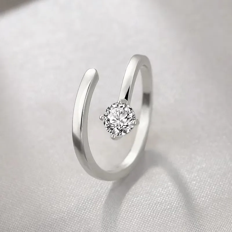 Women's Adjustable 925 Sterling Silver Cubic Zirconia Ring, Simple Design