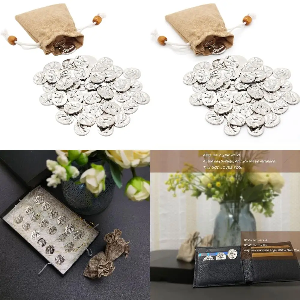

50pc Handcrafted Silver Angel Tokens - Lucky Pocket Coins for Protection & Blessings - Christian Gift for Loved Ones