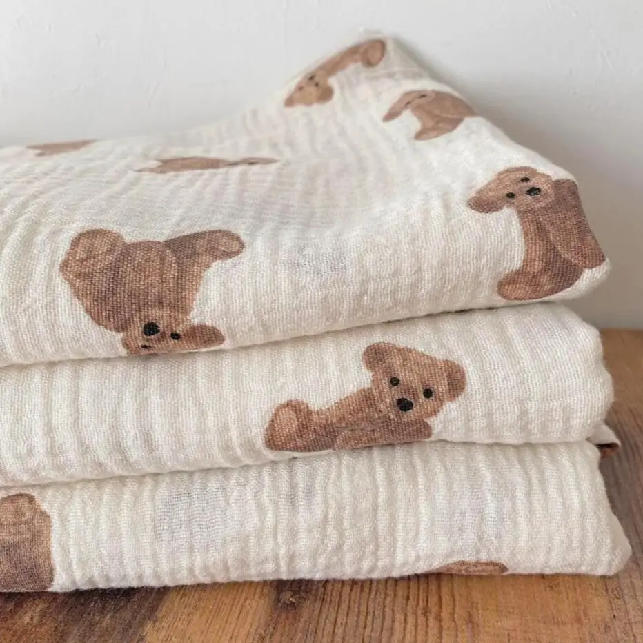 Baby Blanket Bear Print Muslin Blanket Summer Breathable Baby Stroller Cover Cotton Gauze Swaddle Wrap Bedding Infant Bath Towel