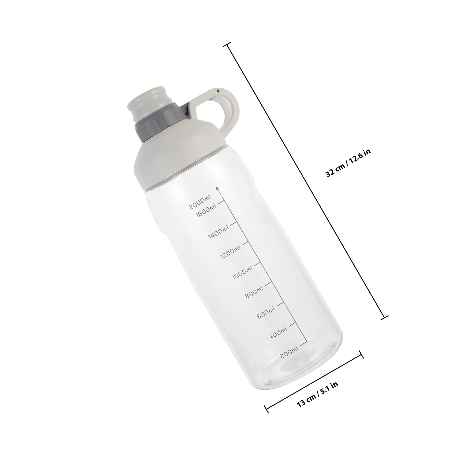 1 قطعة زجاجة مياه رياضية خارجية 2000 مللي سعة كبيرة إبريق اللياقة البدنية المحمولة مع مقياس القياس للشرب في صالة الألعاب الرياضية المدرسية #2
