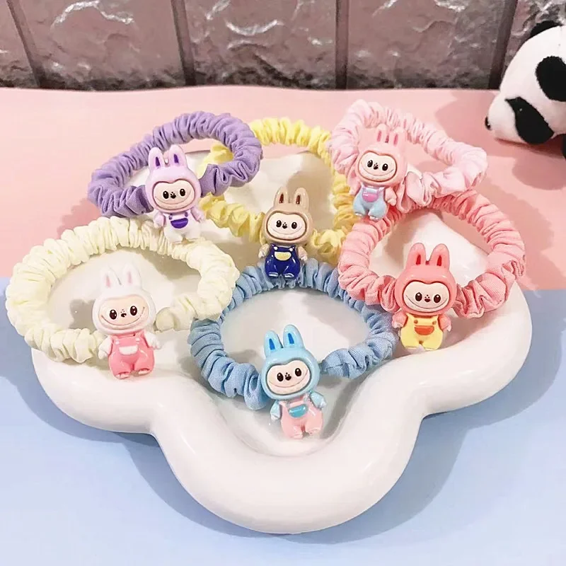 Colour Labubu Children Elastic Hair Rope Cartoon Anime Doll Not Harm Hair Headwear Cute Accessories Gift for Girl Peripherals