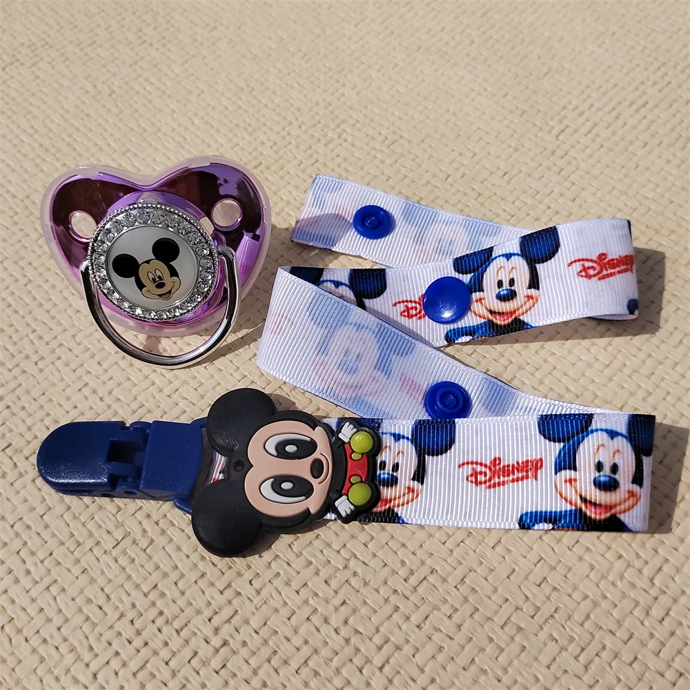 Disney Mickey Mouse Mickey Head baby pacifier and cartoon full print ribbon clip BPA-free Boys and girls unique baby bath gift