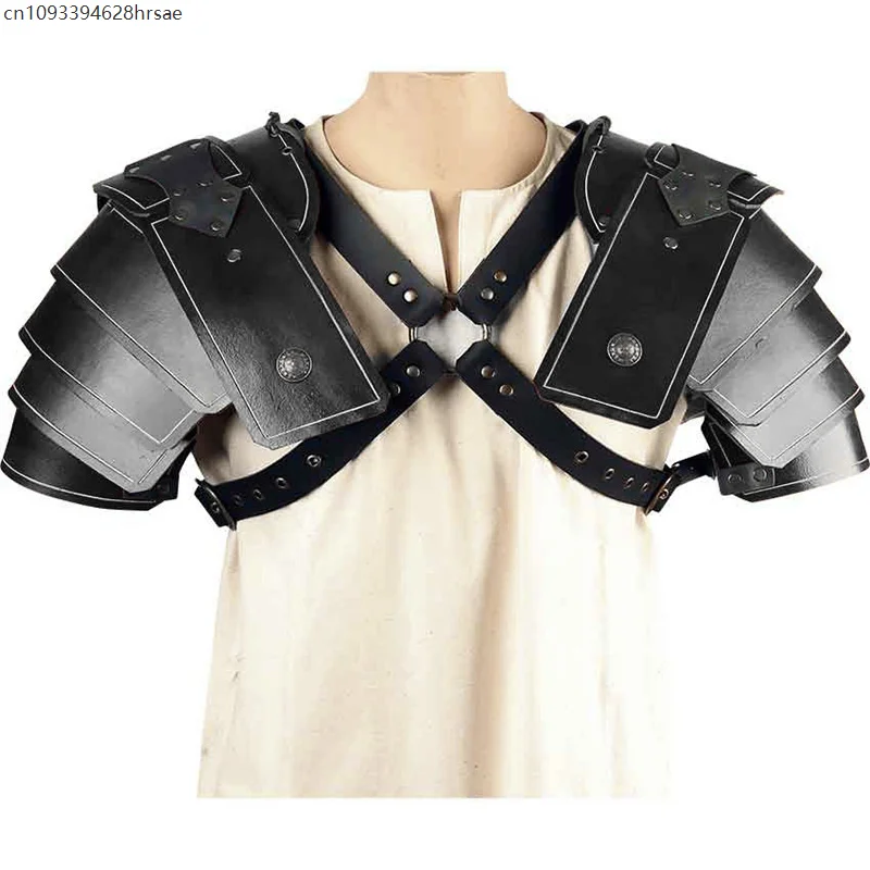 Adult Medieval Knight Shoulder Armor Pauldrons Punk Gothic Leather Harness Spaulder Warrior Cosplay Costume Prop view 3