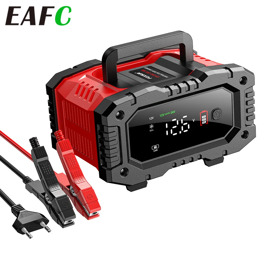 Tragbares 20A/10A Autobatterieladegerät 12V 24V Automatisch Universal für Auto, Motorrad, LKW, SUV, AGM, LiFePO4, Blei-Säure, Start-Stopp-Batterie, Batteriereparaturmodus, Erhaltungsladegerät
