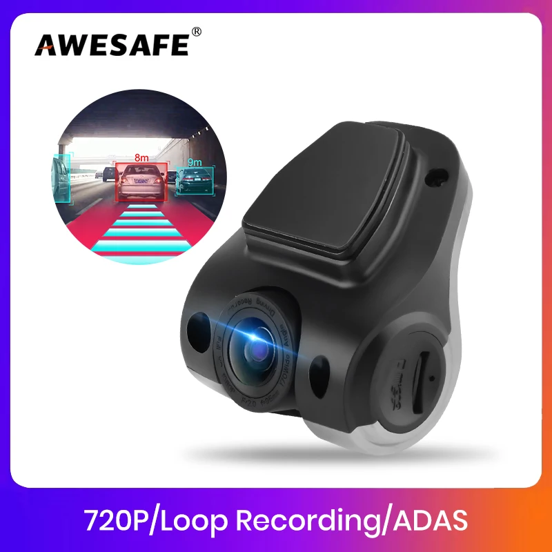 AWESAFE Nouvelle caméra embarquée 1080P ADAS Mini DVR 120 ° Caméra embarquée dissimulée FOV pour Android avec prise en charge du stationnement arrière